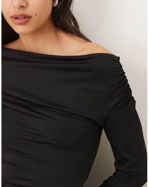 Gina Tricot Black Slinky Jersey Off Shoulder Long Sleeve Top