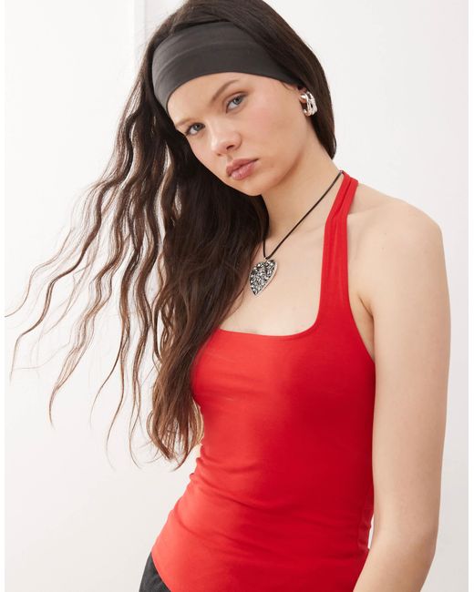 Weekday Slim Fit Square Halter Neck Top in Red | Lyst