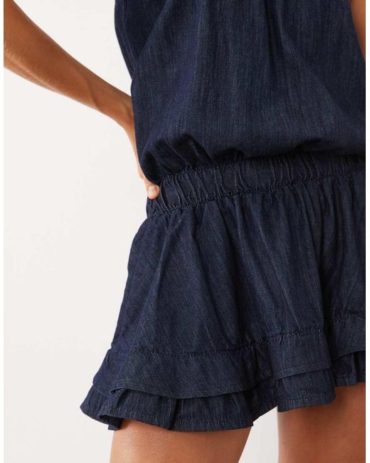 Miss Selfridge Blue Chambray Denim Bandeau Dress