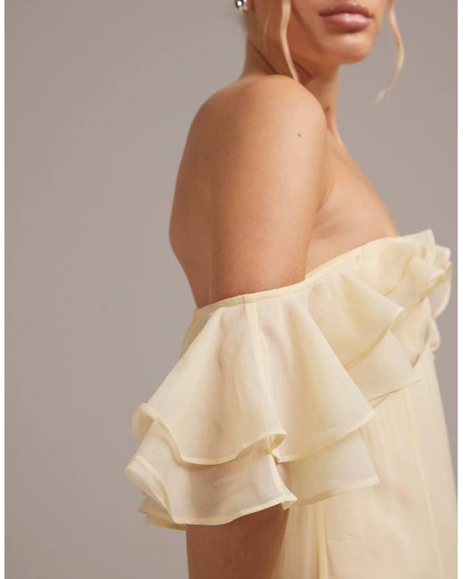 ASOS Brown Bridesmaids Bardot Ruffle Chiffon Maxi Dress