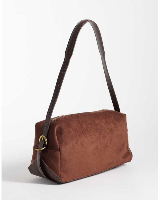 New Look Brown Faux Suede Barrel Shoulder Bag