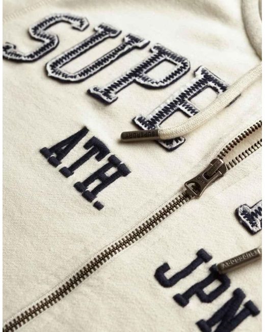Superdry White Athletic Essentials Relaxed Cropped Zip Hoodie