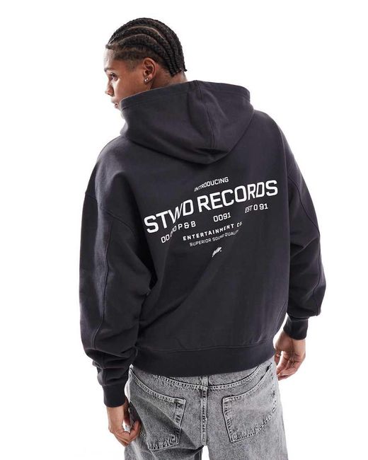 Felpa Oversize Slavato Con Cappuccio E Stampa "Stwd Records" Sul Retro di Pull&Bear in Blue da Uomo