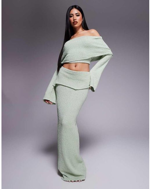 Wanderdoll Gray Yasmin Boucle Knit Dramatic Foldover Maxi Skirt Co-ord
