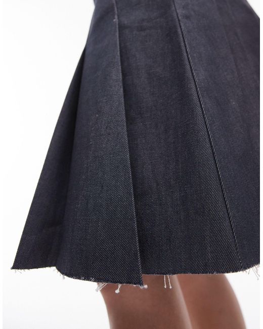 TOPSHOP Blue Denim Knee Length Pleated Skirt