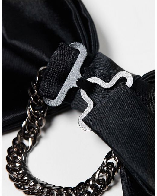 ASOS Black Satin Bow Tie With Chain for men