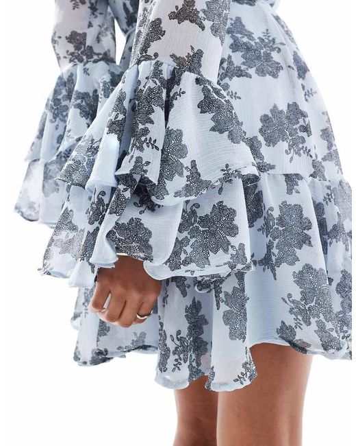 Vero Moda Blue Chiffon Ruffle Sleeve Boho Mini Dress