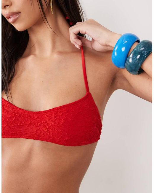 ASOS Red Cassi Cadiz Skinny Crop Bikini Top