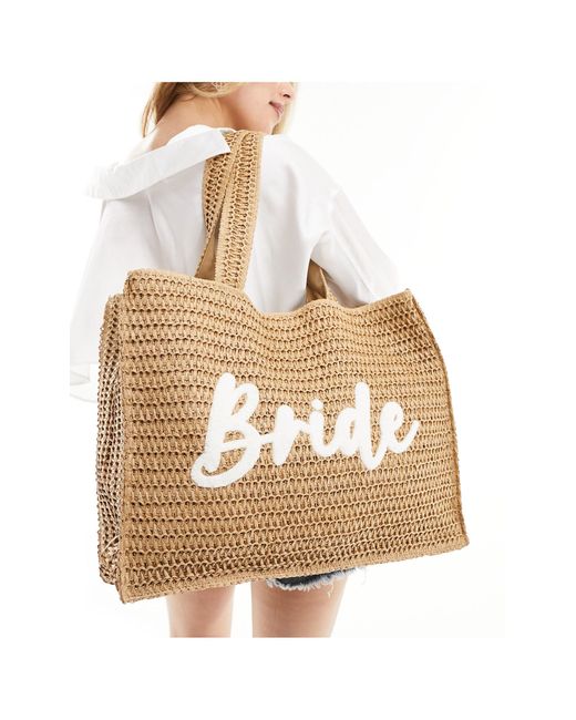 South Beach Natural Bride Embroidered Woven Shoulder Tote Bag