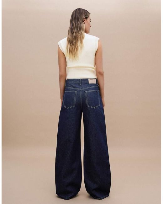 Bershka Blue Wide-leg Cross-waist Jeans