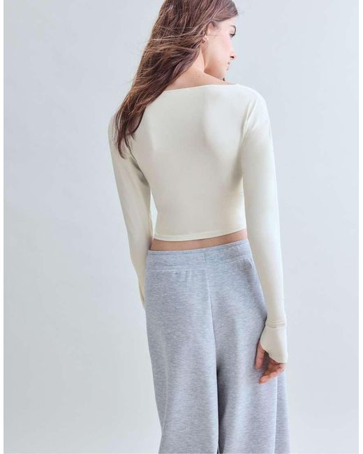 Stradivarius Blue Long Sleeve Ruched Top