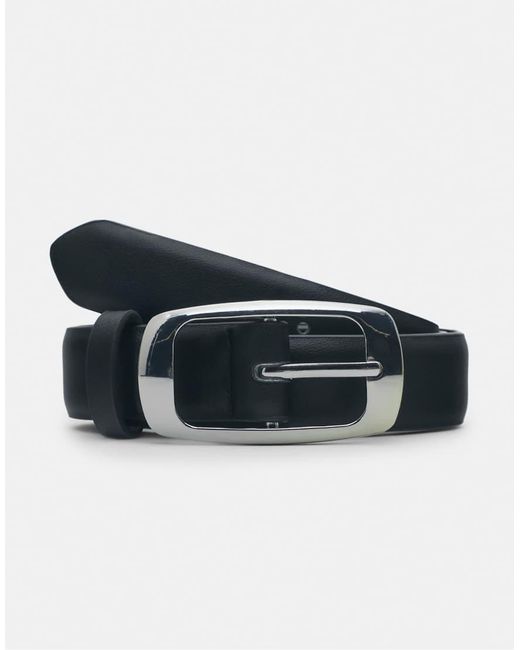 Pull&Bear Black Leather-effect Belt With Rectangular Buckle