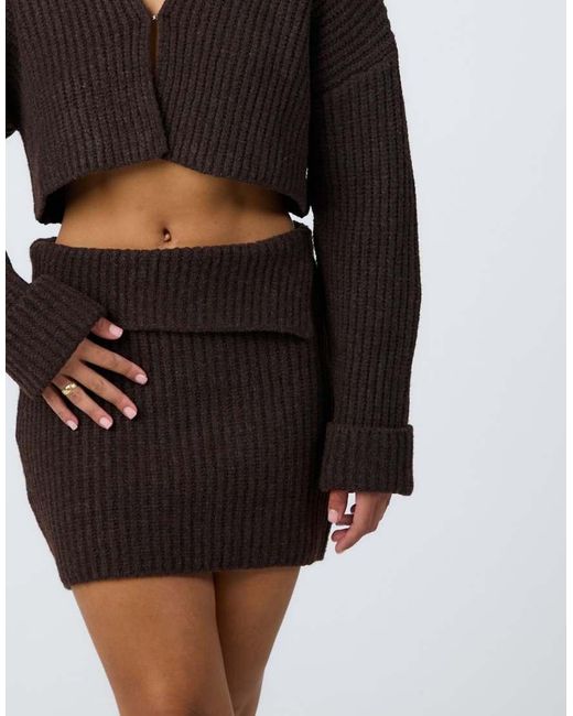 Aria Cove Gray Knit Wide Ribbed Fold Over Detail Mini Skirt