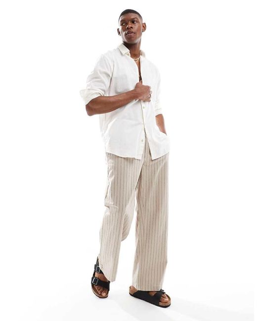 JJ Rebel White Long Sleeve Linen Blend Shirt for men