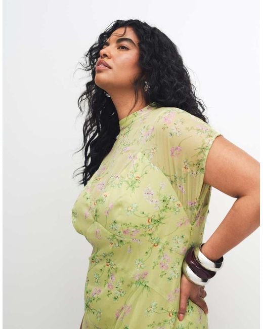 ASOS Green Asos Design Curve High Neck Hanky Hem Chiffon Maxi Dress