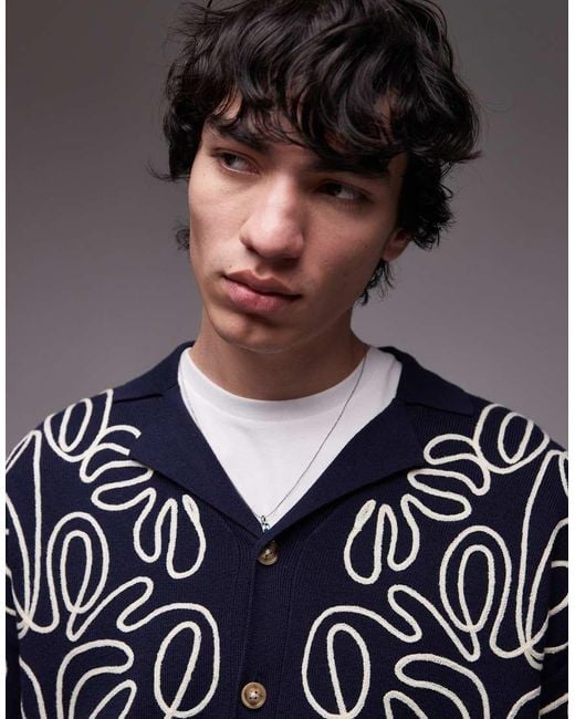 Topman Ruimvallend Overhemd Van Zware Stof Met Bloemenborduursels in het Gray voor heren