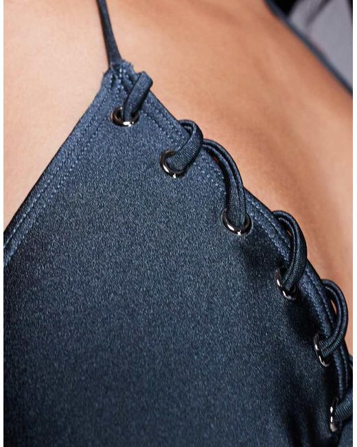 South Beach Blue Whipstitch Triangle Bikini Top