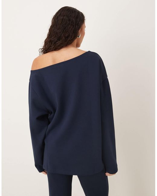 ASOS Blue Oversized Off Shoulder Interlock Sweatshirt