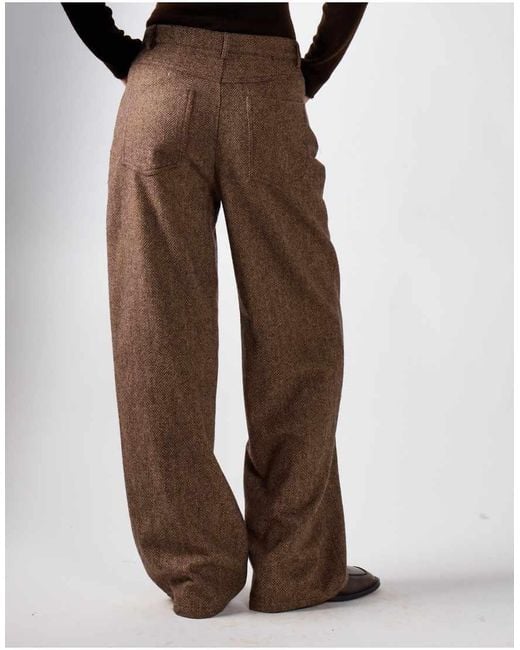 NARRATED Brown Wide Leg Tweed Pants
