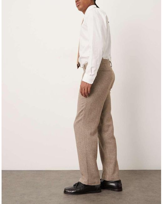 Pantalones De Vestir De Pernera Recta Con Patrón De Espiga De Mezcla Lana De -Neutro ASOS de hombre de color Natural