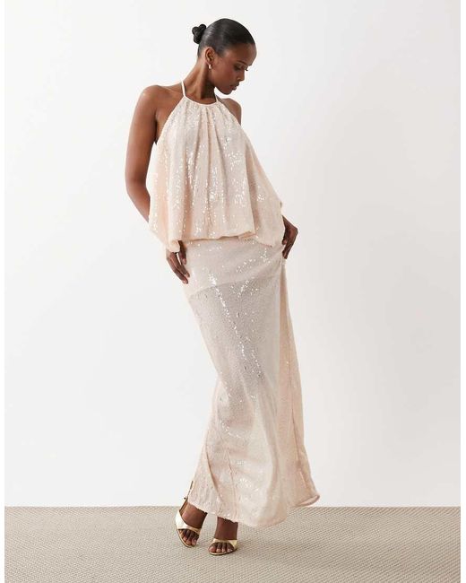 South Beach Natural Halter Sequin Top