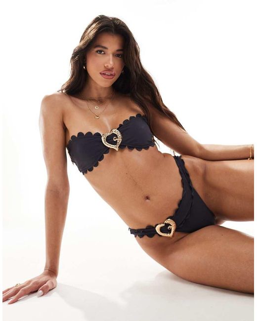 Candypants Black Scallop Edge Heart Front Bandeau Bikini Top