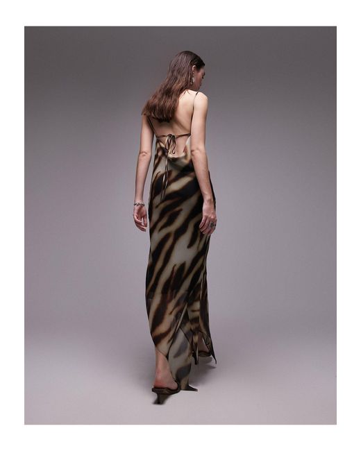 TOPSHOP Brown Sheer Ombre Stripe Midi Slip Dress