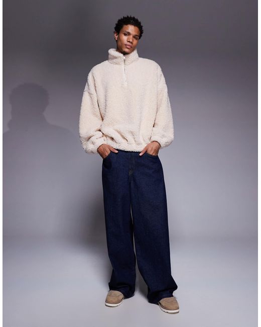 Sweat ultra oversize en fausse fourrure avec col cheminée zippé - fauve ASOS pour homme en coloris Gray