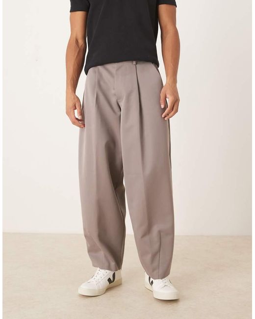 ASOS Brown Pleated Wide Barrel Leg Dress Pants for men