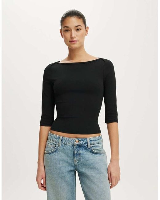 Cotton On Blue 90S Boatneck ¾ Sleeve