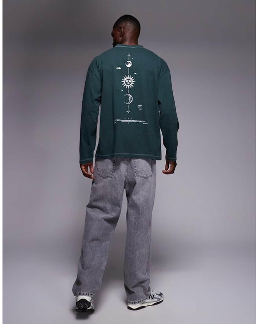 ASOS Oversized T-Shirt Van Zware Stof Met Lange Mouwen En Grafische Hemelprint Op De Rug in het Green voor heren