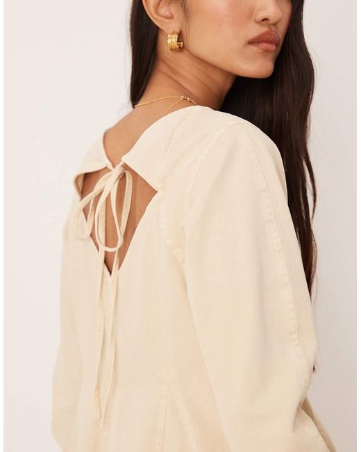ASOS Natural V Neck Washed Lace Up Side Skater Mini Dress