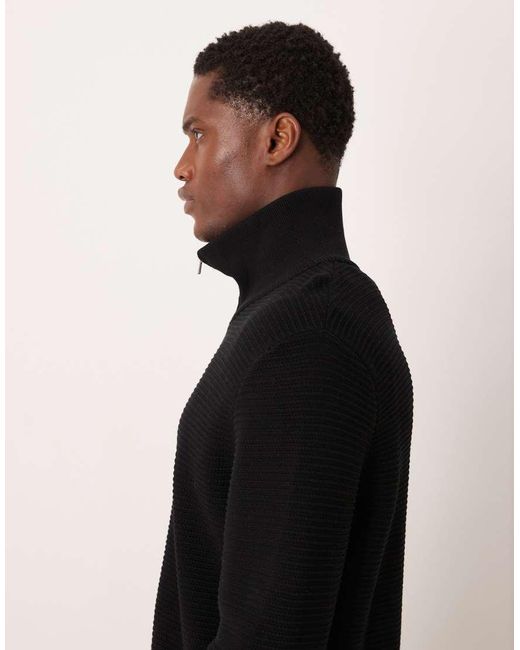 Mango Black 100% Cotton Zip Through Textured Cardigan for men