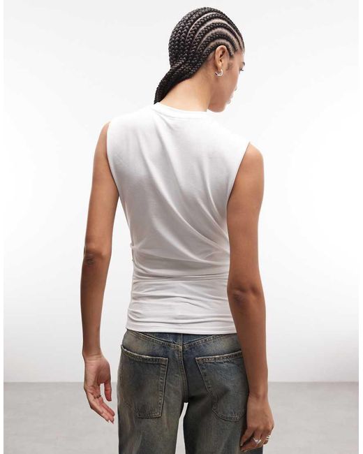 Weekday White Sleeveless Top With Cinched Gathered Waist