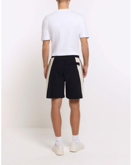 River Island Black Regular Fit Colour Block Shorts for men