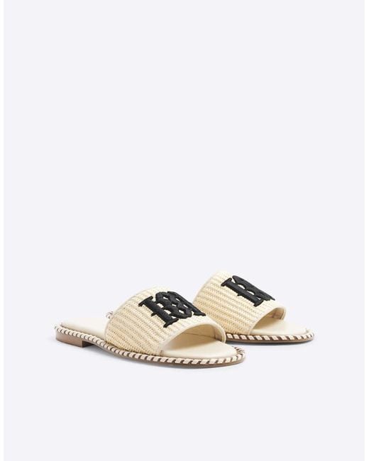 River Island White Raffia Flat Sandals