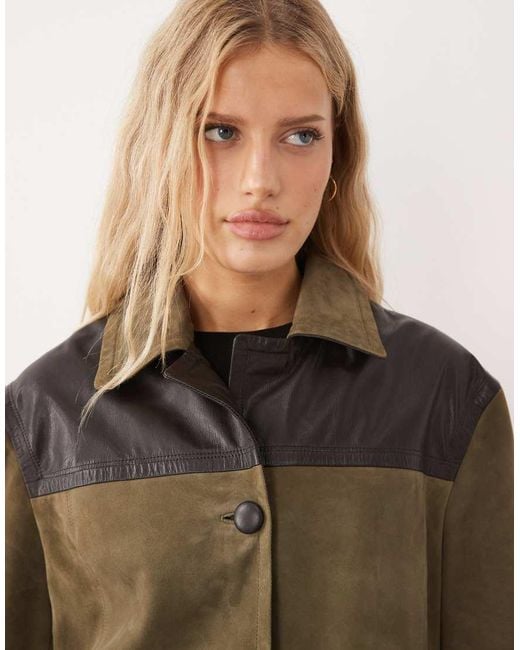 Urbancode Multicolor Suede And Leather Contrast Longline Jacket