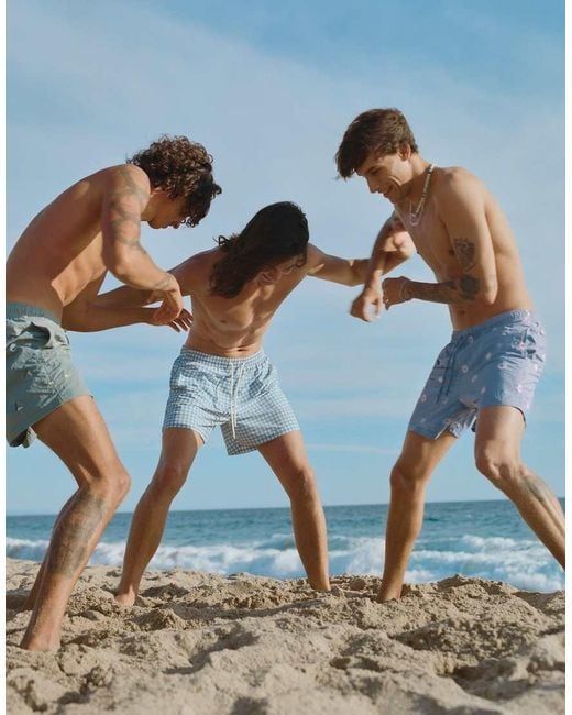Pull&Bear Blue Embroidered Board Shorts for men