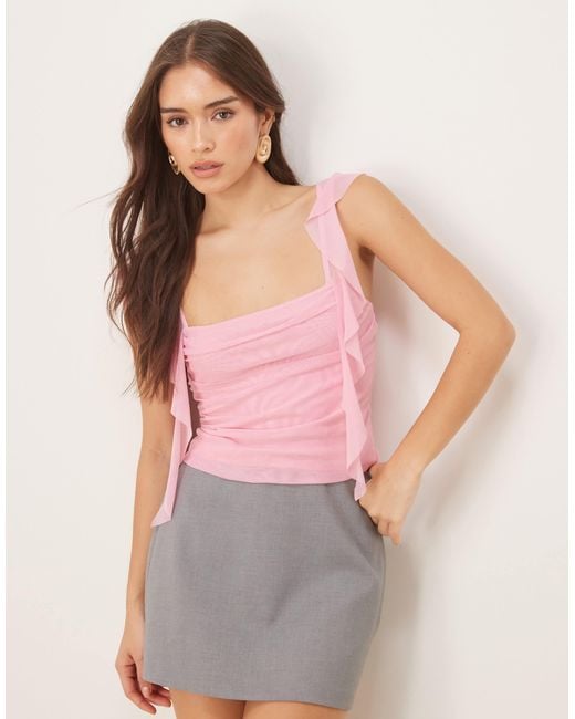ASOS Pink – camisole-top aus luftigem netzstoff mit raffung