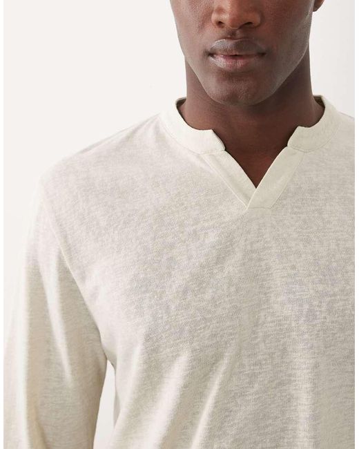 ASOS Natural Relaxed Long Sleeve T-shirt With Notch Neck for men