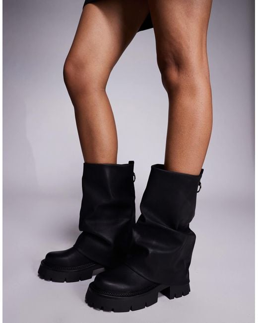 SIMMI Black Simmi London Wiz Foldover Chunky Low Ankle Boots