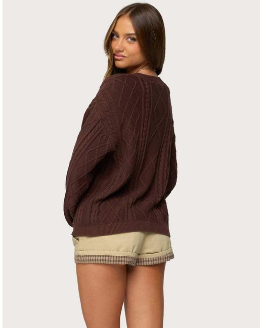 Edikted Brown Jessy Cable Knit Oversized Sweater