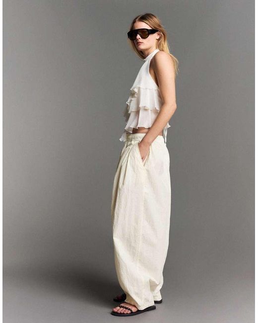 Bershka Gray Technical Cropped Volume Trousers