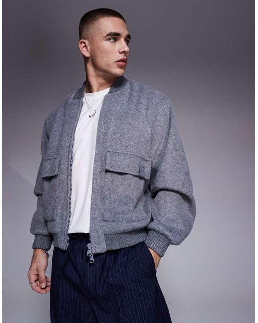 The Couture Club Blue Wool Blend Bomber Jacket for men