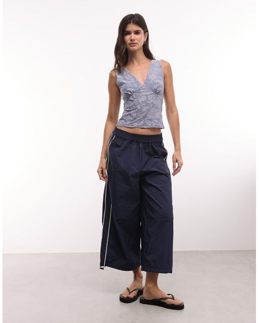 Reclaimed Vintage Blue Texture Burnout V Neck Top
