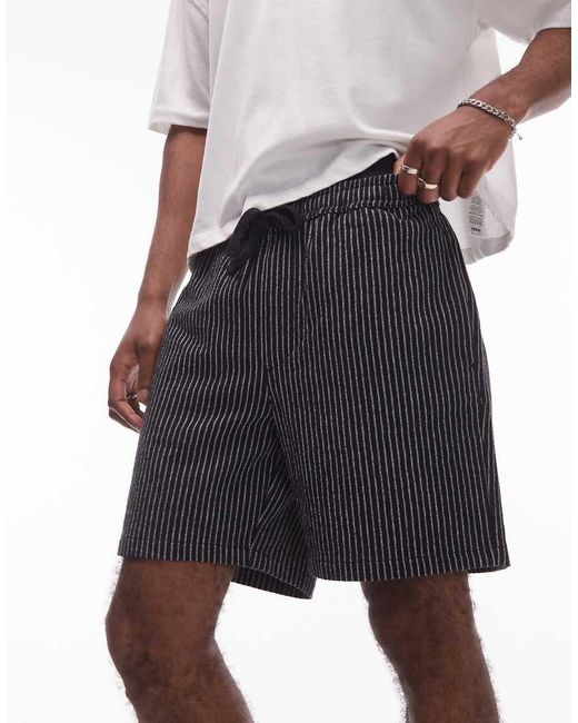 Topman White baggy Fit Texture Stripe Short for men