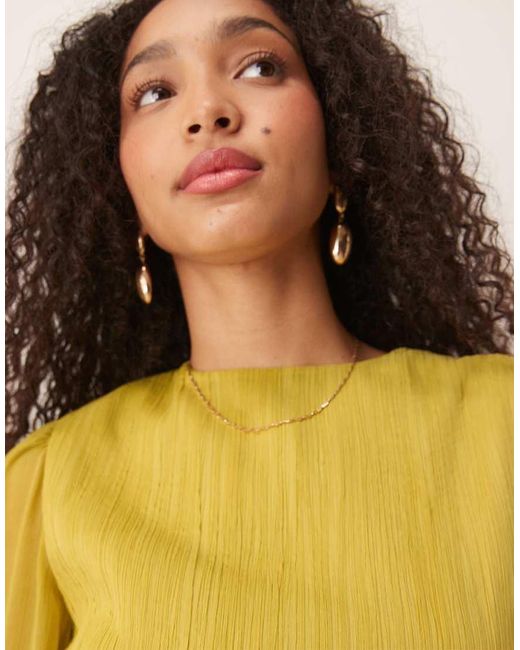 ASOS Yellow Long Sleeved Chiffon Maxi Dress With Cross Stitch Waist Detail