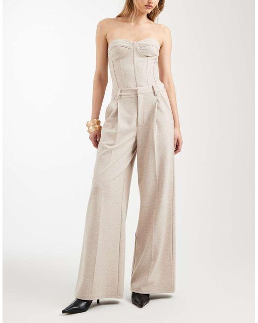 Pantaloni A Fondo Ampio Spazzolati Color Crema Con Motivo A Spina Di Pesce di ASOS in Gray