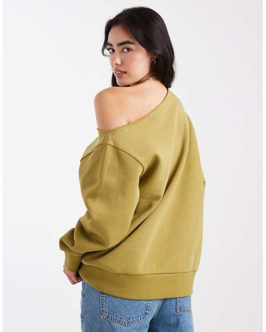 ASOS Green Off Shoulder Brushback Sweatshirt