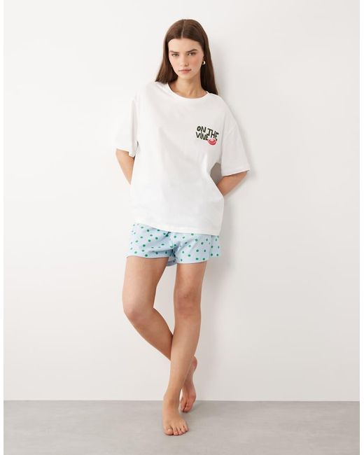 ASOS White Oversized Tee And Shorts Pajama Set With Tomato Graphic